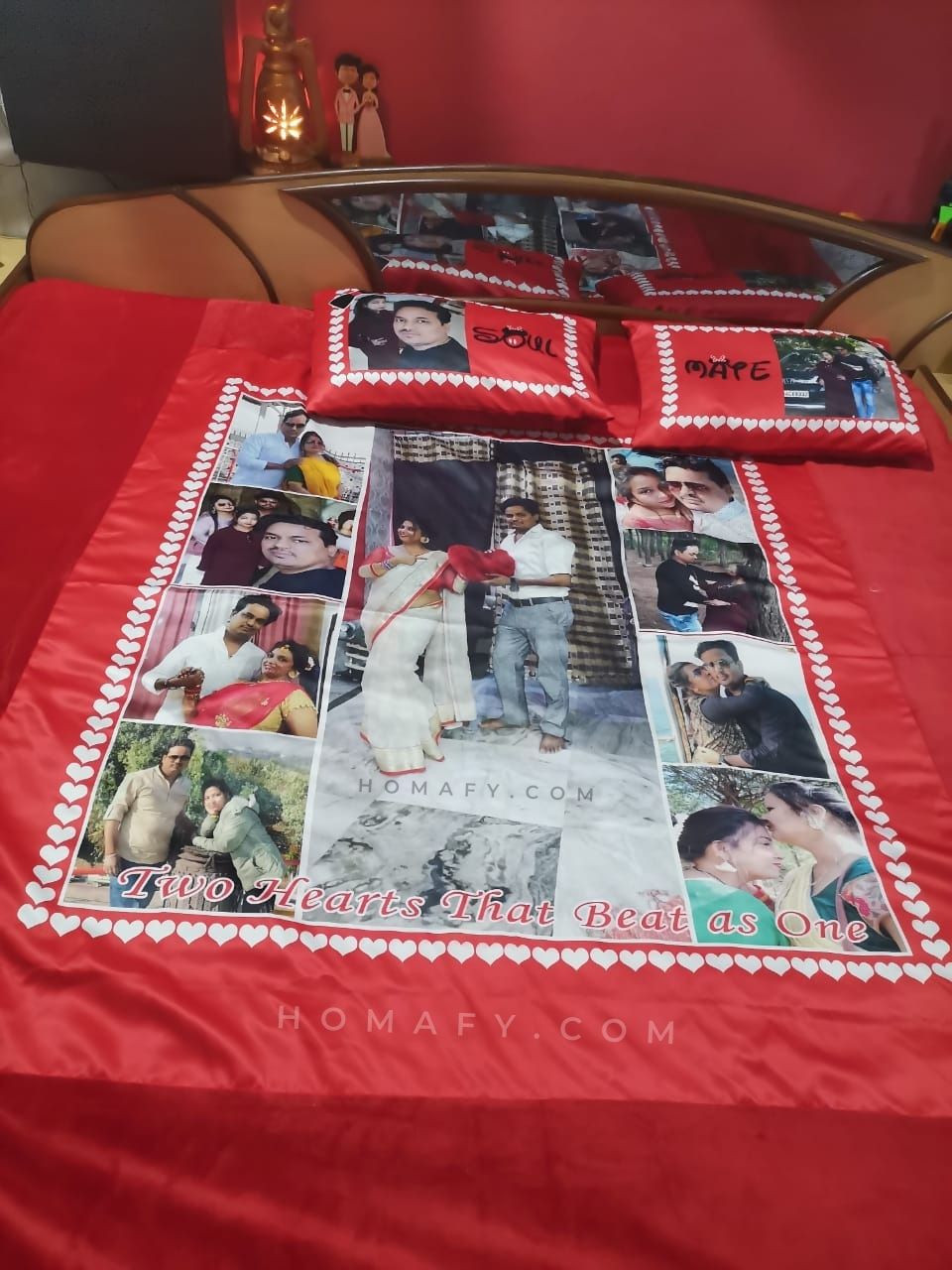Red Customized Bedsheet Personalise Bedsheet for anniversary & wedding gift by Homafy