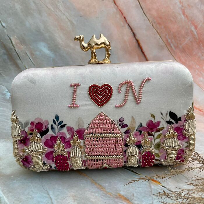 Personalized/Customized Hand Embroidery clutch 8 * 4 with