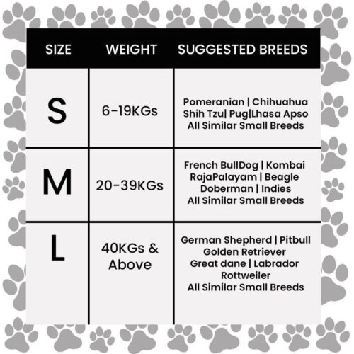 Dog Accessories Size Chart
