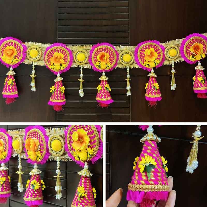 Magpie Handmade Wall Door Multi Color String with Trangle FlowerBeads,  chakri Garland Bandhanwar Decoration Item for