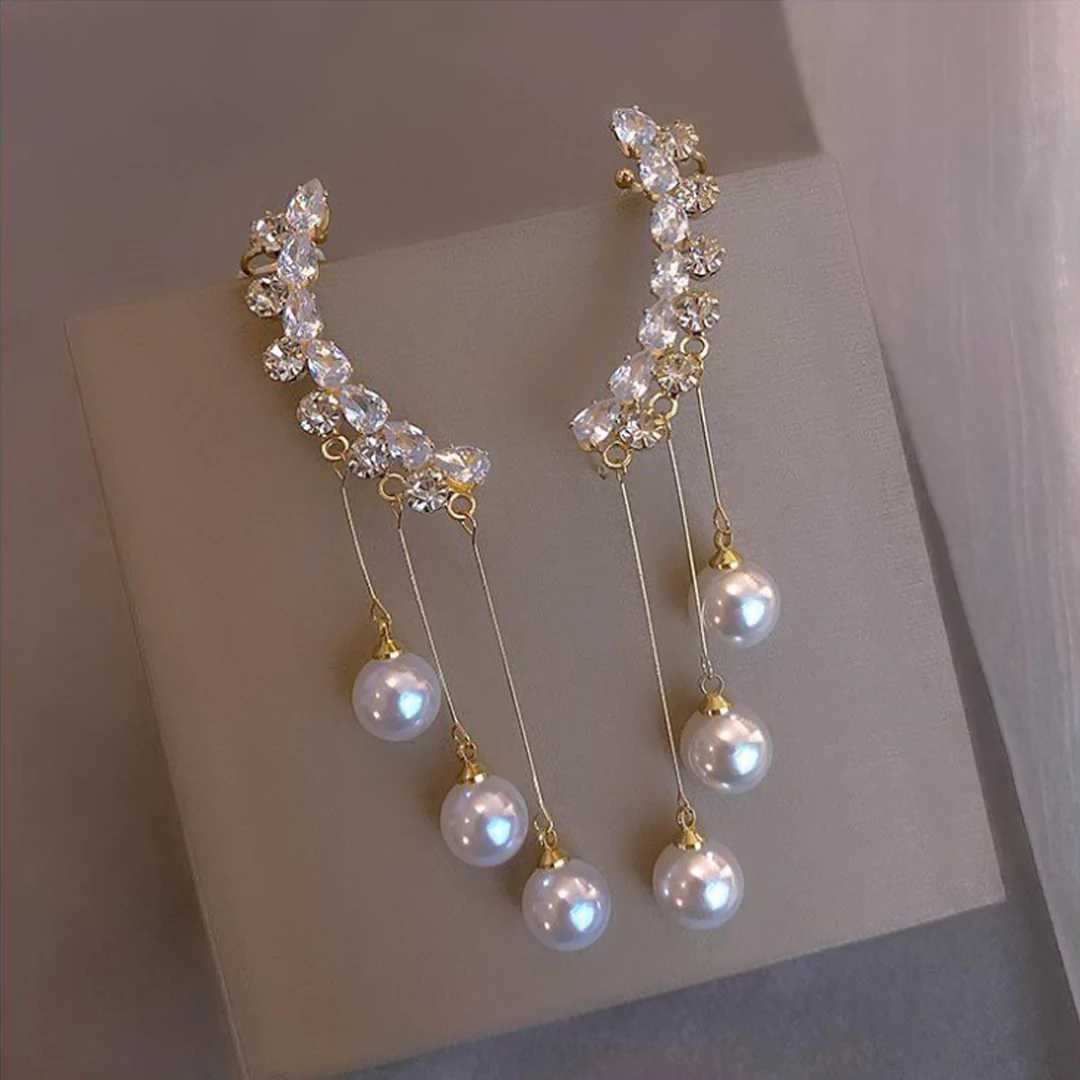 Shop Rubans Silver Toned Drop Earrings With Pearl Hangings Online at Rubans