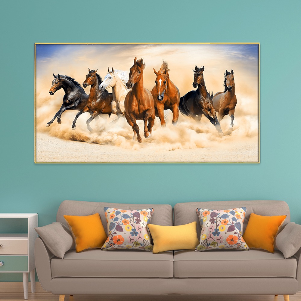 Running Seven Horses Canvas Painting | Horse Paintings -HoMafy