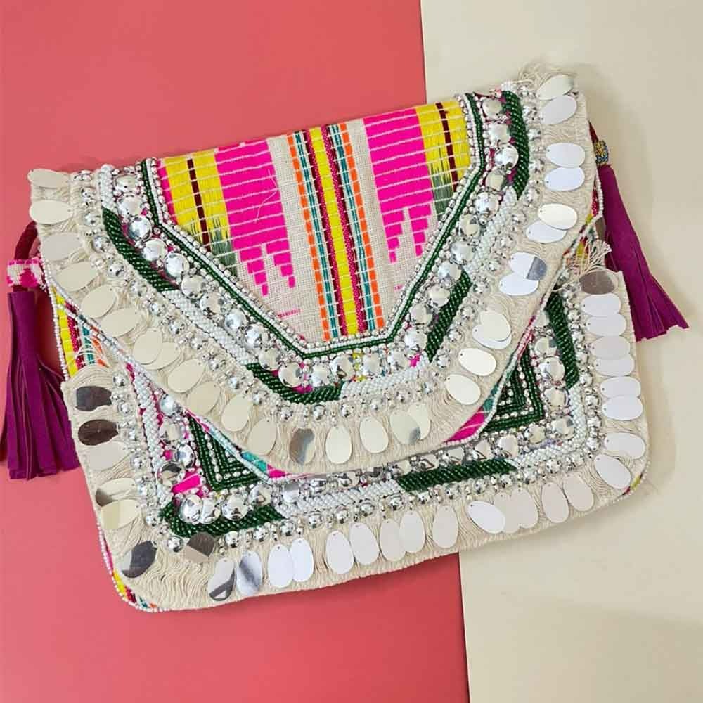Banjara Foldover clutch, linen fabric handbag, embroidered boho bag –  Vliving