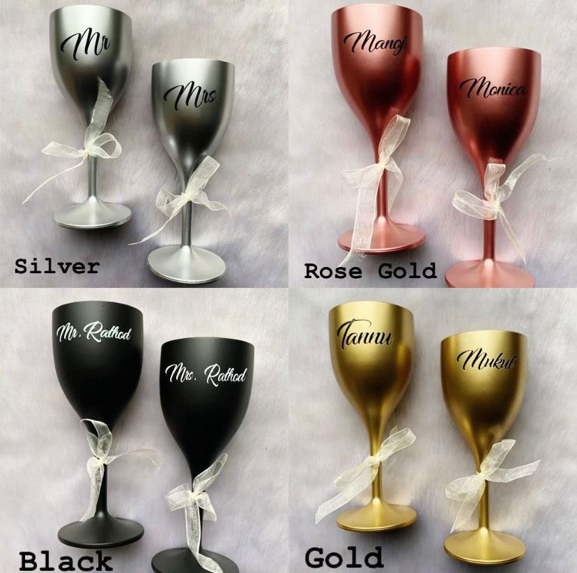 Non Breakable Couple Wine Glass Gift Set - Mr. & Mrs Wine Glasses - Se –  StallionBarware