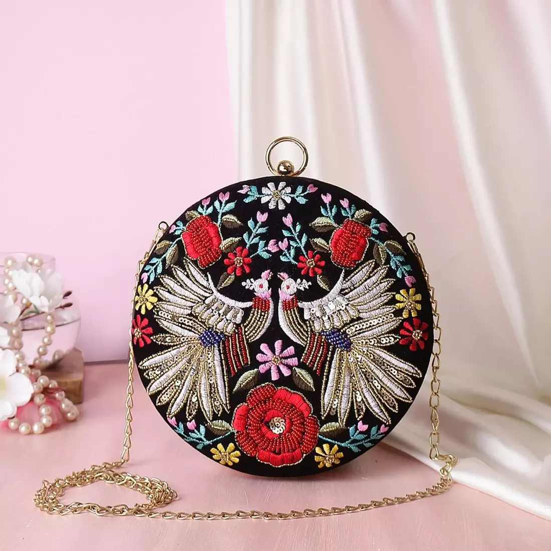 Handbags | Bridal Purse, Red Colour Golden Work | Freeup
