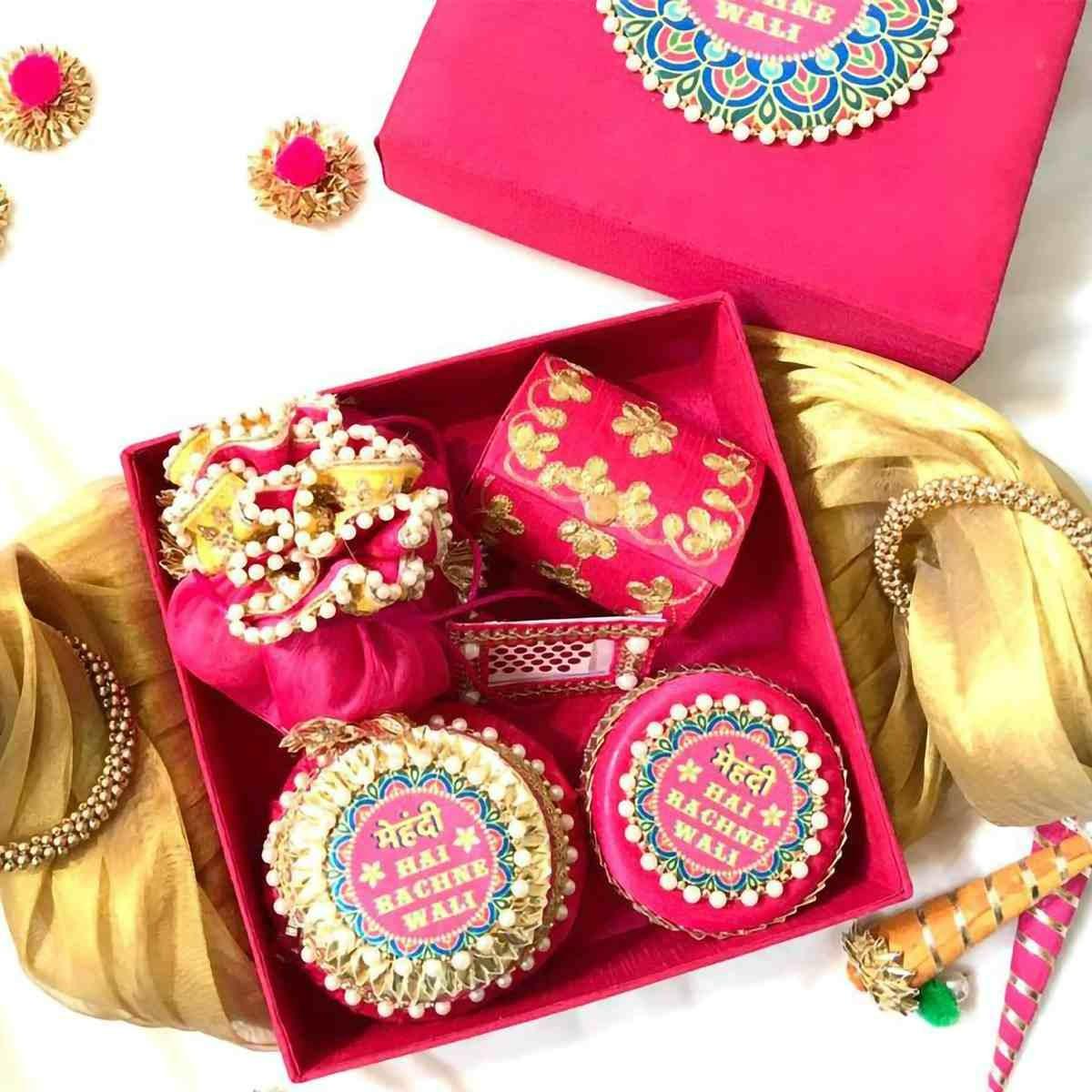 Fun Mehendi Gift Ideas  Wedding gifts packaging Diy wedding favors  Indian wedding favors