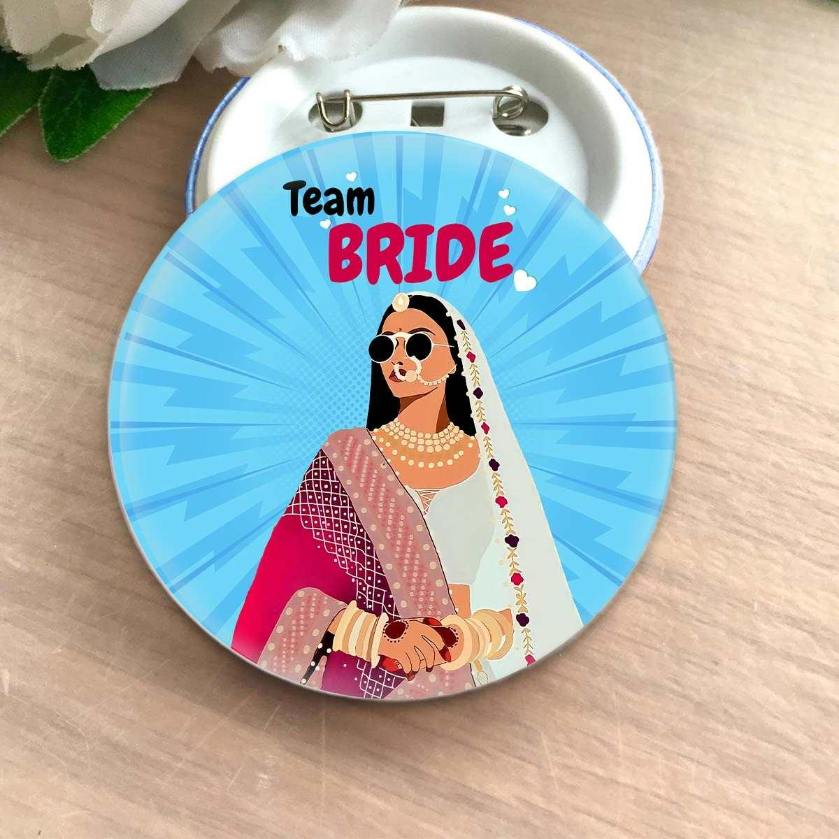 Team Bride Badge | Ladke wale, Ladki wale Badges Designs | Bride & Groom Broaches - Homafy