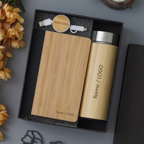 Bamboo wooden bottle, diary, usb set