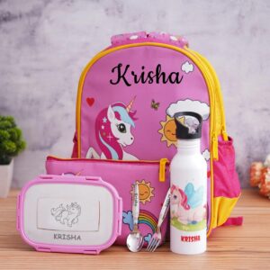 Gift set for kids pink bag unicorn theme lunch box with bottle