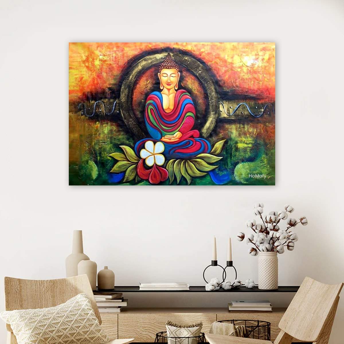 Colorful 3D Lord Buddha Canvas Painting | Buddha Painting - HoMafy