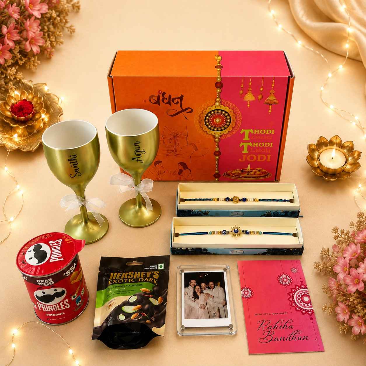 Customized Wine Glass Couple Combo For Rakhi - Image 2