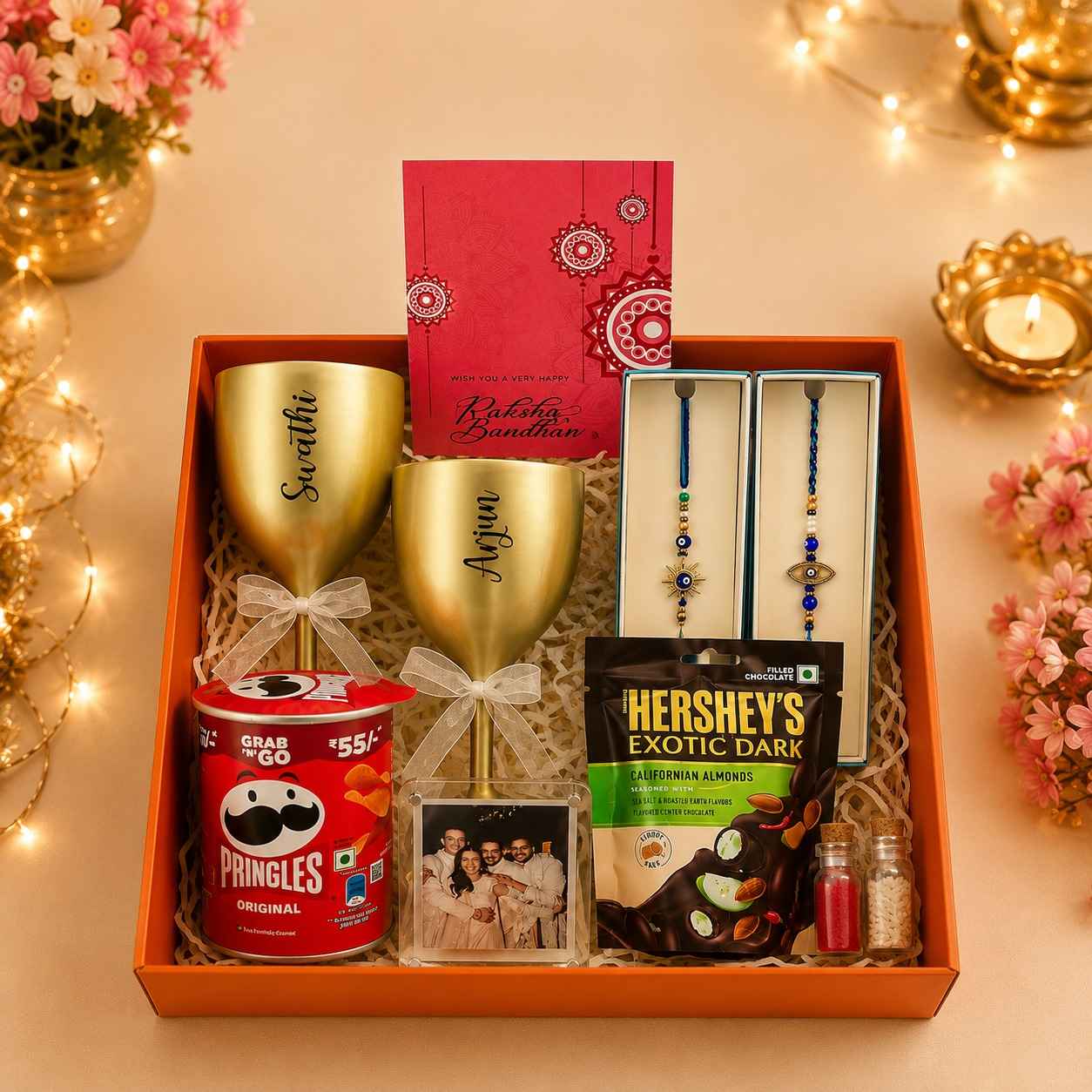 Customized Wine Glass Couple Combo For Rakhi