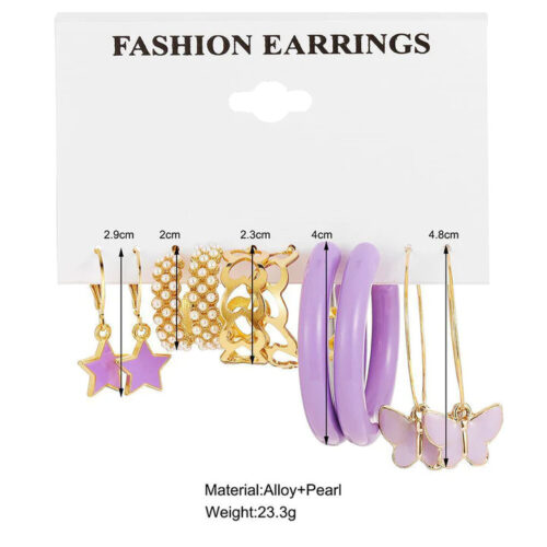 Pearl Hoop and Butterfly Heart Stud Earrings