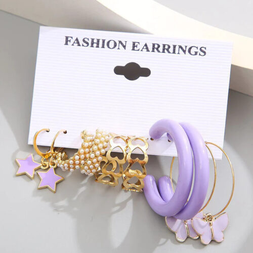 17 Pairs of Pearl Hoop and Butterfly Heart Stud Earrings