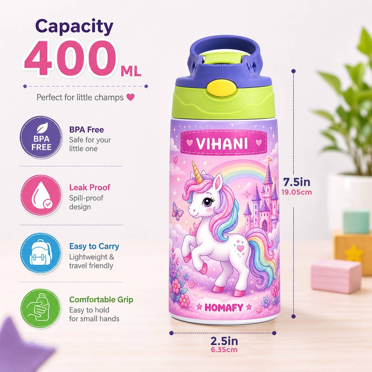 Magical Unicorn Horse Kids Sipper Bottle - Image 2