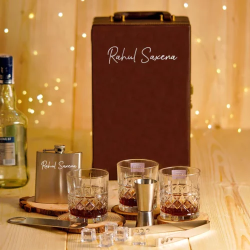 Brown Portable Personalized Bar Set In Case