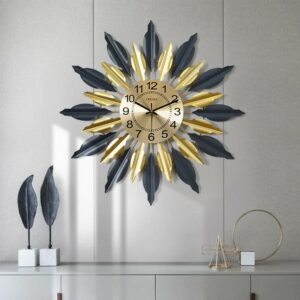 Metal Wall Clock with Black and Gold Design