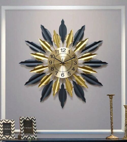 Metal Wall Clock with Elegant Black and Gold Design