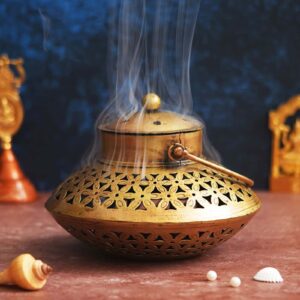 Antique Finish Zali Pattern Dhoop Pot Set (2)