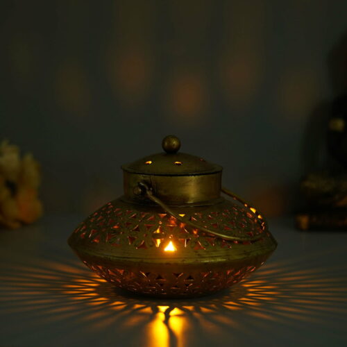 Antique Finish Zali Pattern Dhoop Pot Set and Hanging Candle Holder Set for Diwali & Home Decor (1)
