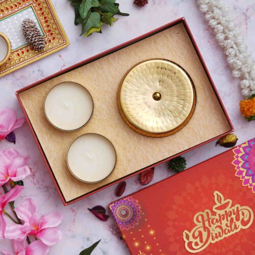 Diwali Delight Dry Fruit Metal Container Metal Candles Gift Hamper (2)