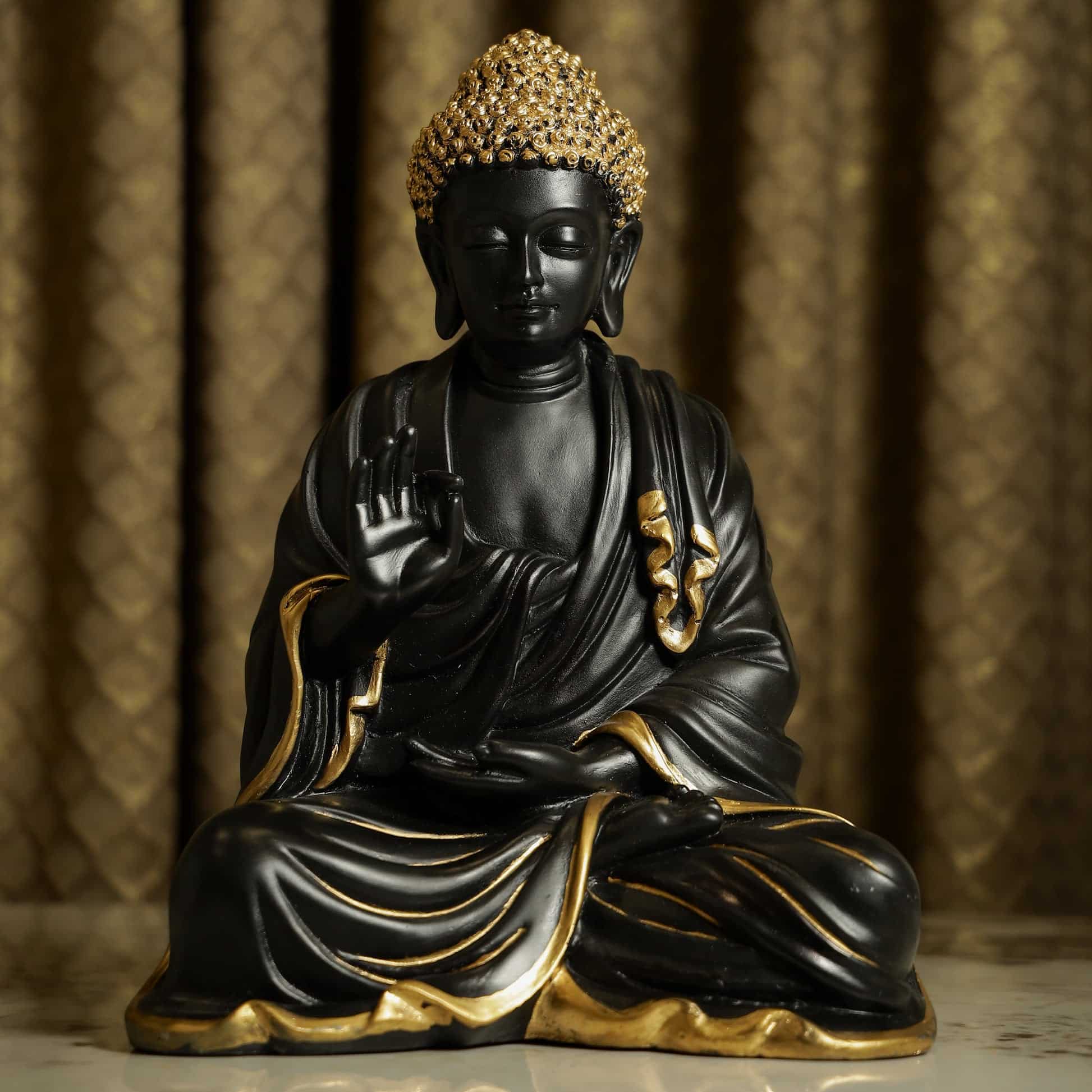 Black and Gold Blessing Buddha Sculpture (1)
