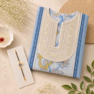 Blue Organza Pearl Suit With Initial Bracelet