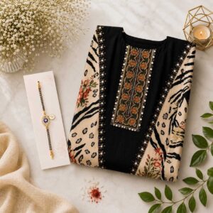 Muslin Printed Suit & Customized Initial Bracelet Combo