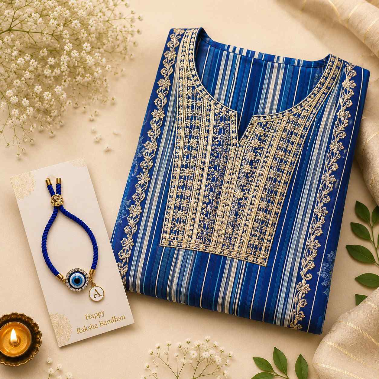 Inital Lumba Rakhi With Beautiful Ladies Suit
