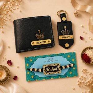 Personalized Wallet & Keychain Rakhi Combo