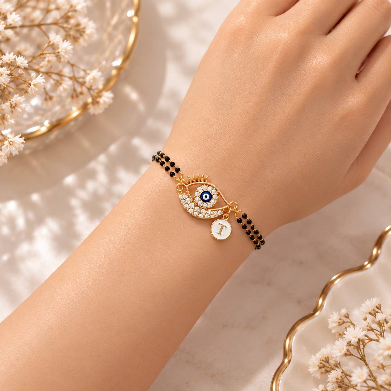 Golden Lash Evil Eye Bracelet for women with Initail - Image 2