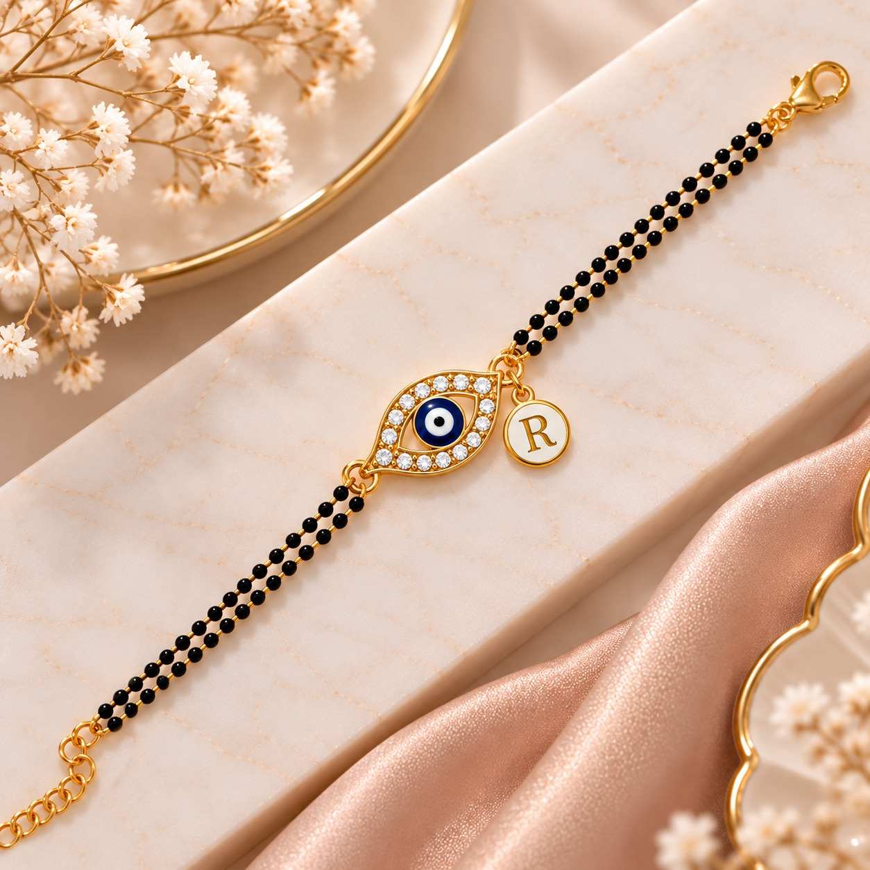 Evil Eye Mangalsutra Bracelet With Initial - Image 3