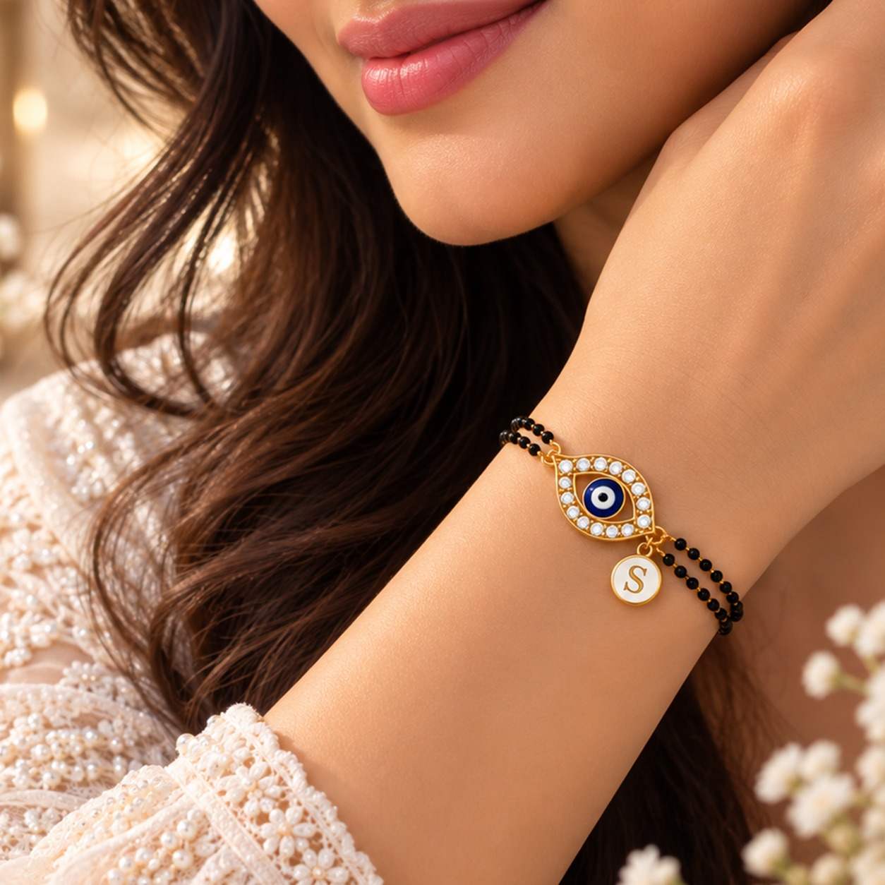Evil Eye Mangalsutra Bracelet With Initial - Image 2