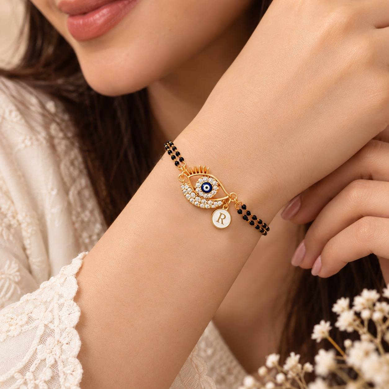 Golden Lash Evil Eye Bracelet for women with Initail - Image 3